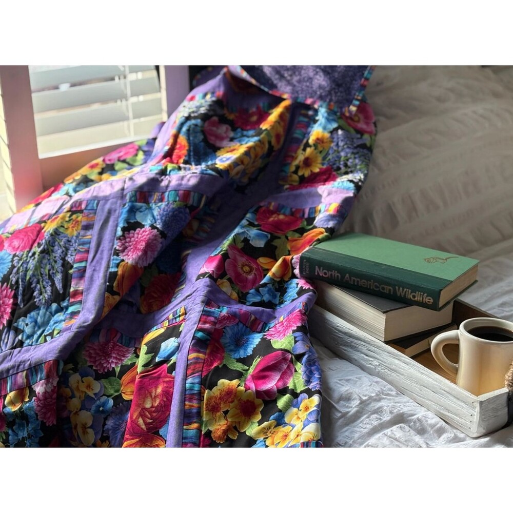 Bright Rich Floral Garden Throw Quilt Blanket Colorful Farmhouse Cottage